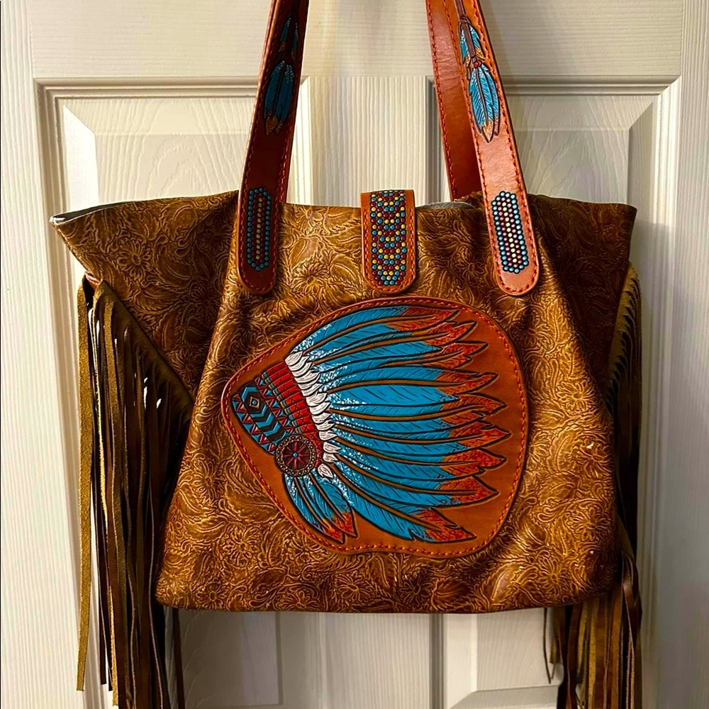 Custom Western Hand-tooled leather bag!! This is one of a kind!!